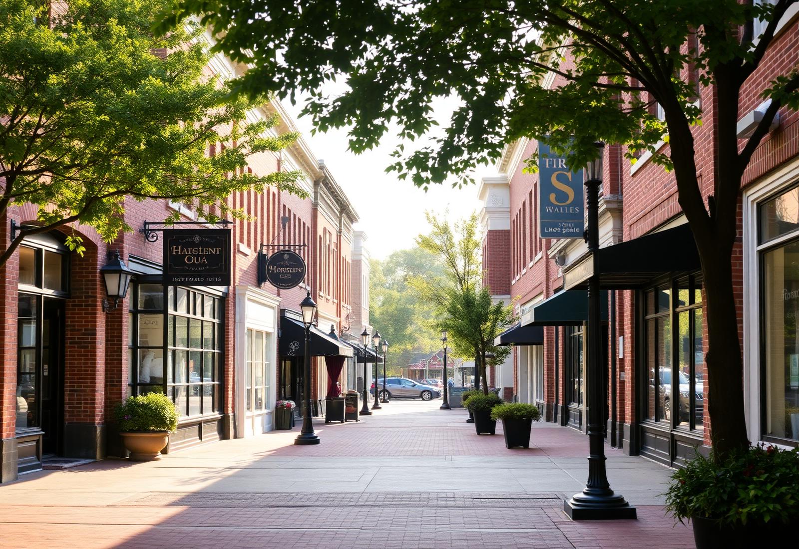 Historic Maryland main street with brick storefronts